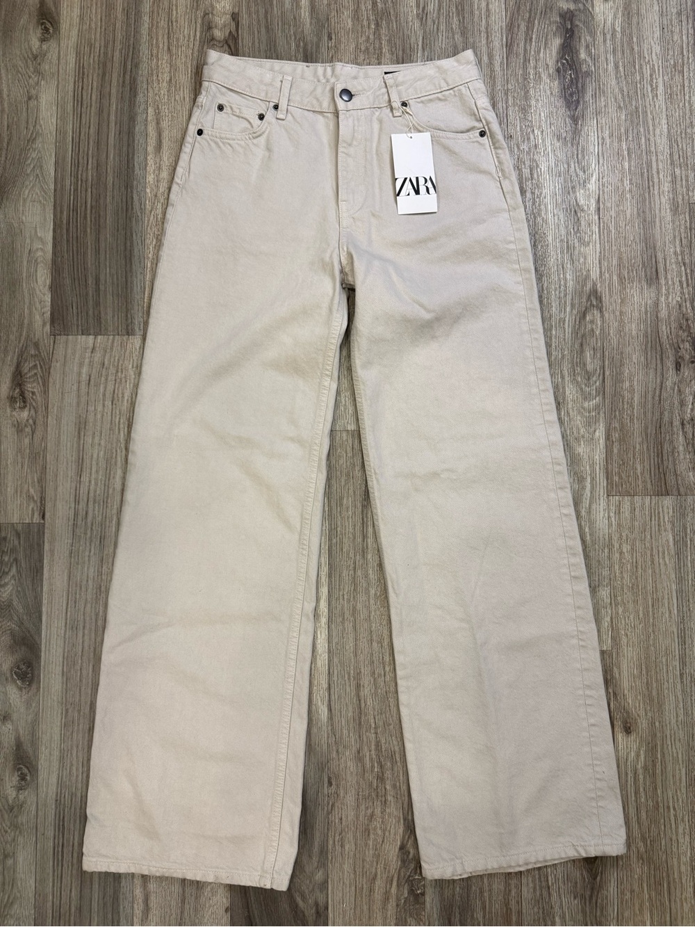 ZARA Women’s Wide Leg Jeans Size 4 Cream Ecru High Rise 100% Cotton NWT